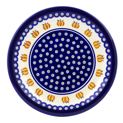 Polish Pottery Plate 11&quot; Peacock Pumpkin Patch