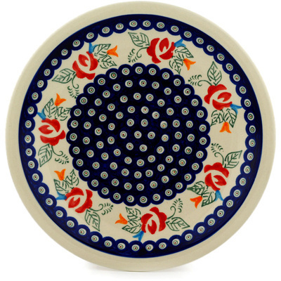 Polish Pottery Plate 11&quot; Peacock Rose