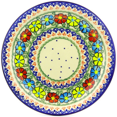 Polish Pottery Plate 11&quot; Primary Poppies UNIKAT