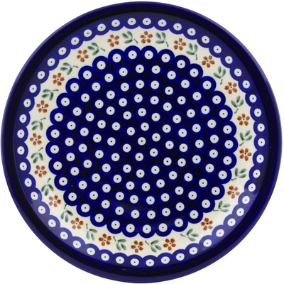 Polish Pottery Plate 11&quot; Red Daisy Peacock