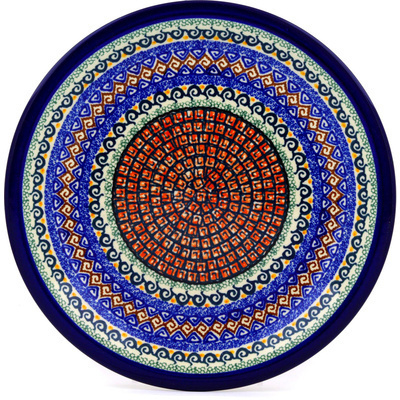 Polish Pottery Plate 11&quot; Red Mosaic UNIKAT