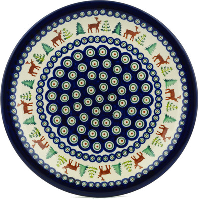 Polish Pottery Plate 11&quot; Reindeer In The Pines