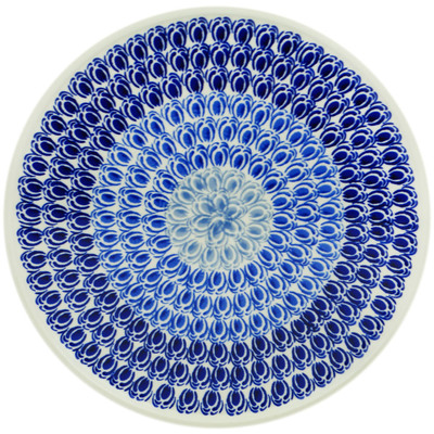 Polish Pottery Plate 11&quot; Retro Blue Tulips