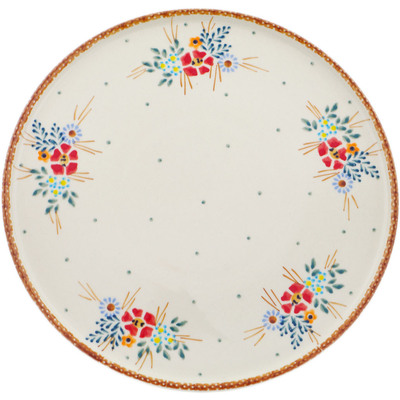 Polish Pottery Plate 11&quot; Rustic Field Flowers Red