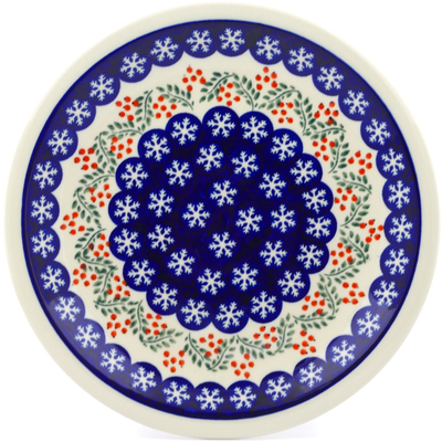 Polish Pottery Plate 11&quot; Snowflakes Tree