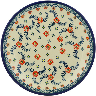 Polish Pottery Plate 11&quot; Swirling Red Asters