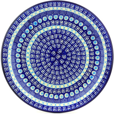 Polish Pottery Plate 11&quot; Tribal Blue