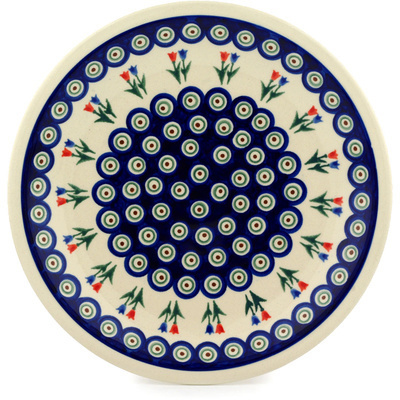 Polish Pottery Plate 11&quot; Tulip Pair Peacock