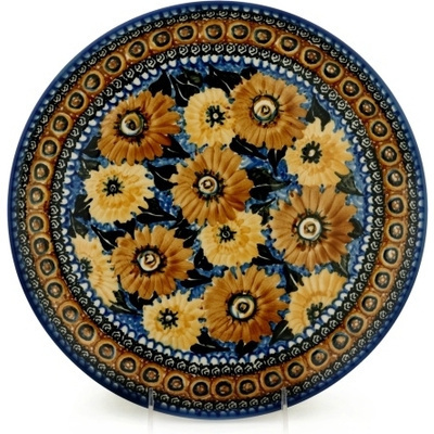 Polish Pottery Plate 12&quot; Autumn Chrysanthemums UNIKAT
