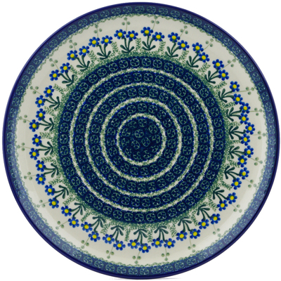 Polish Pottery Plate 12&quot; Blue Daisy Circle