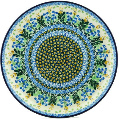 Polish Pottery Plate 12&quot; Bluebells And Irises UNIKAT