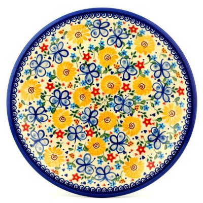 Polish Pottery Plate 12&quot; Butterfly Sunshine UNIKAT