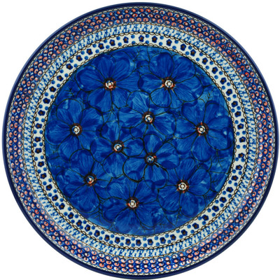 Polish Pottery Plate 12&quot; Cobalt Poppies UNIKAT