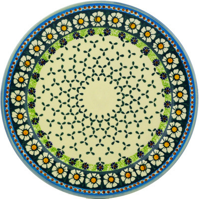 Polish Pottery Plate 12&quot; Green Daisy