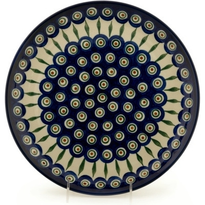 Polish Pottery Plate 12&quot; Peacock Leaves