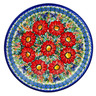 Polish Pottery Plate 12&quot; Red Hibiscus UNIKAT