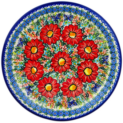 Polish Pottery Plate 12&quot; Red Hibiscus UNIKAT