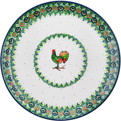 Polish Pottery Plate 12&quot; Rooster&#039;s Crow UNIKAT
