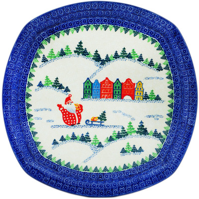 Polish Pottery Plate 12&quot; Santa&#039;s Village UNIKAT