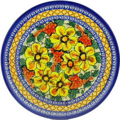 Polish Pottery Plate 13&quot; Colorful Bouquet UNIKAT