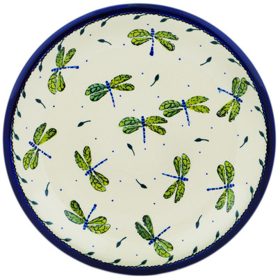 Polish Pottery Plate 13&quot; Green Dragonfly UNIKAT