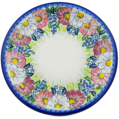 Polish Pottery Plate 13&quot; Maroon Blossoms UNIKAT