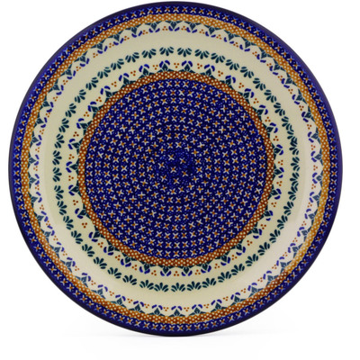 Polish Pottery Plate 14&quot; Blue Cress