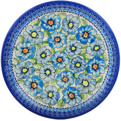 Polish Pottery Plate 14&quot; Bold Blue Poppies UNIKAT