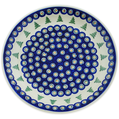 Polish Pottery Plate 14&quot; Peacock Pines