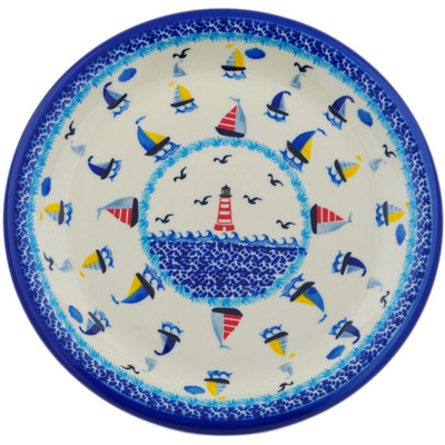 Polish Pottery Plate 14&quot; Sea Sights UNIKAT
