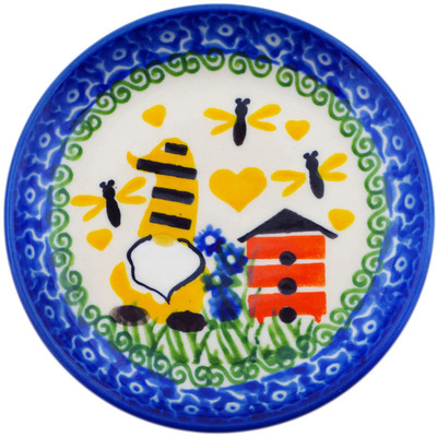 Polish Pottery Plate 4&quot; Beekeeper Gnome UNIKAT
