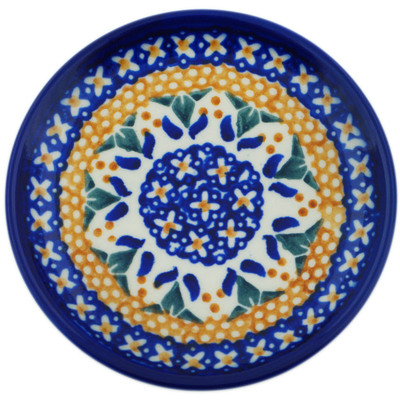 Polish Pottery Plate 4&quot; Blue Cress