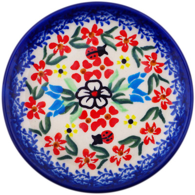 Polish Pottery Plate 4&quot; Fanciful Ladybug