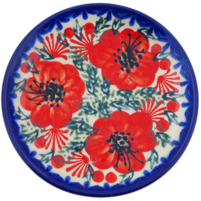 Polish Pottery Plate 4" Lone Poppy