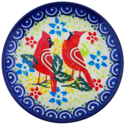Polish Pottery Plate 4&quot; Lovely Cardinals UNIKAT