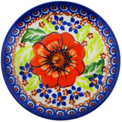 Polish Pottery Plate 4&quot; Orange Zinnia