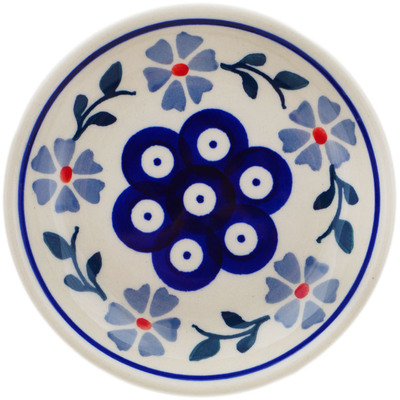 Polish Pottery Plate 4&quot; Peacock Forget-me-not
