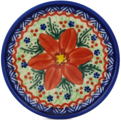 Polish Pottery Plate 4&quot; Poinsettia UNIKAT