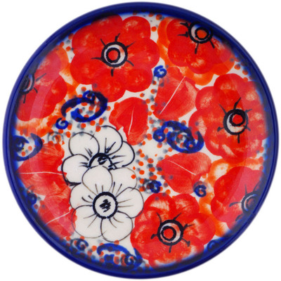 Polish Pottery Plate 4&quot; Poppy Passion UNIKAT