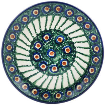 Polish Pottery Plate 5&quot; Emerald Peacock