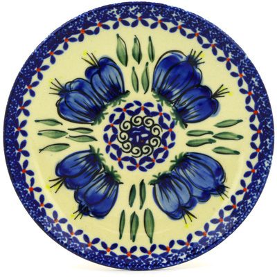 Polish Pottery Plate 6&quot; Blue Bulbs