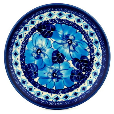 Polish Pottery Plate 6&quot; Bright Blue Poppies UNIKAT