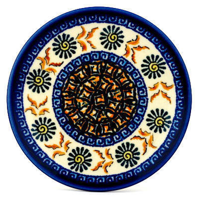 Polish Pottery Plate 6&quot; Brown Floral Mosaic UNIKAT