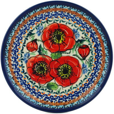 Polish Pottery Plate 6&quot; Bursts Of Red UNIKAT
