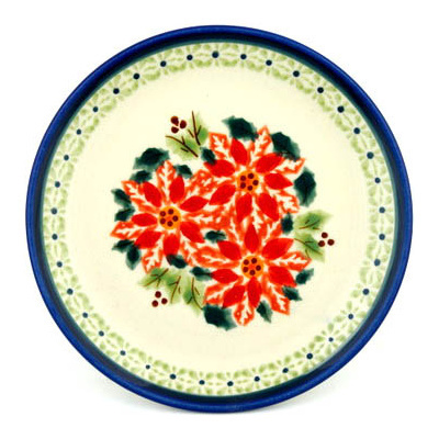 Polish Pottery Plate 6&quot; Christmas Poinsettias