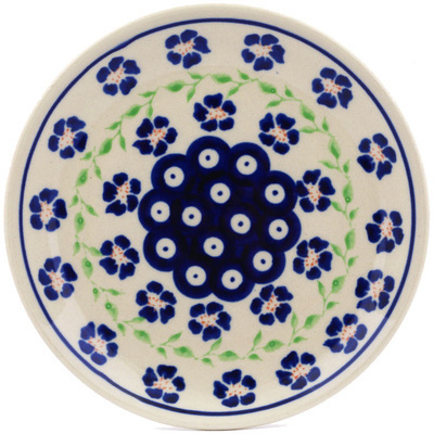 Polish Pottery Plate 6&quot; Flowery Peacock