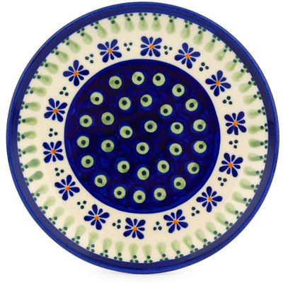 Polish Pottery Plate 6&quot; Green Gingham Peacock
