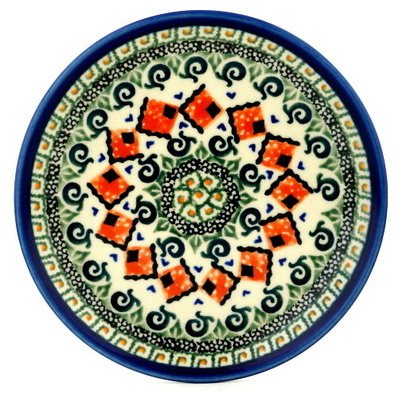 Polish Pottery Plate 6&quot; Green Mosaic UNIKAT