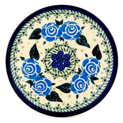 Polish Pottery Plate 6&quot; Lady Blue Roses UNIKAT