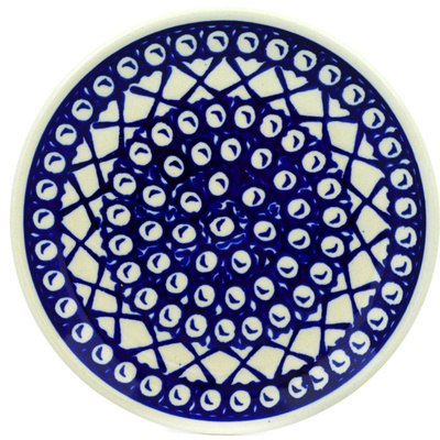 Polish Pottery Plate 6&quot; Lattice Peacock